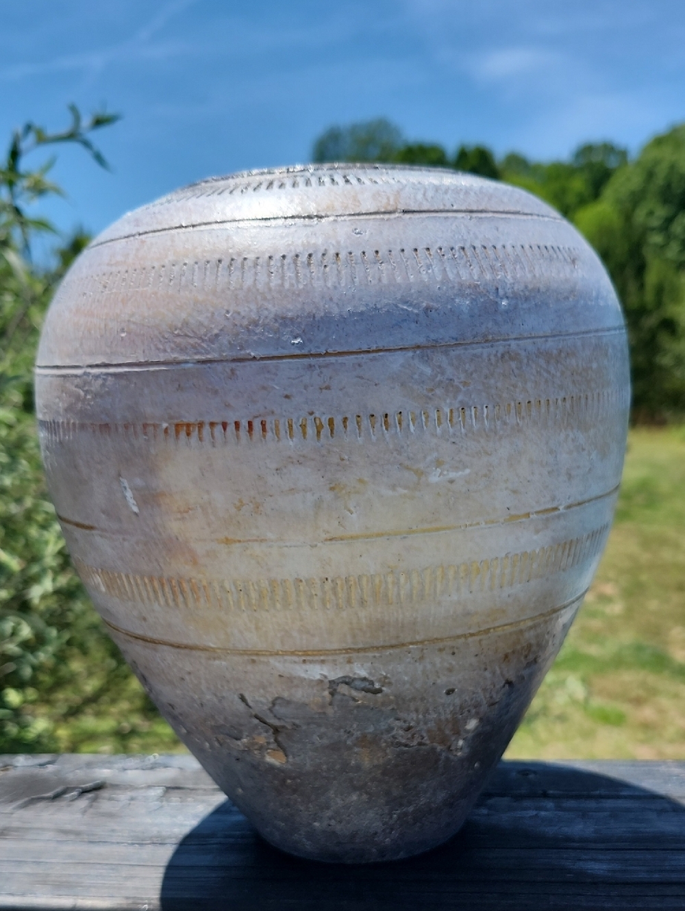 Handcrafted Cream and Gray Decorative Vase